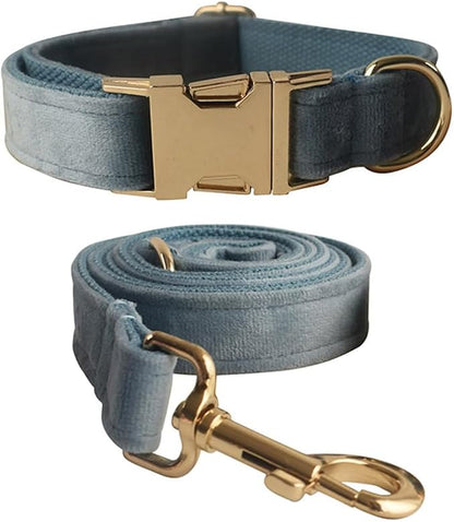 Velvet Dog Collar and Leash Set with Quick Release Metal Buckle | Bright & Stylish Leash and Collar Set, Soft Heavy Duty Pet Collars Adjustable for Samll Medium Large Dogs or Cats