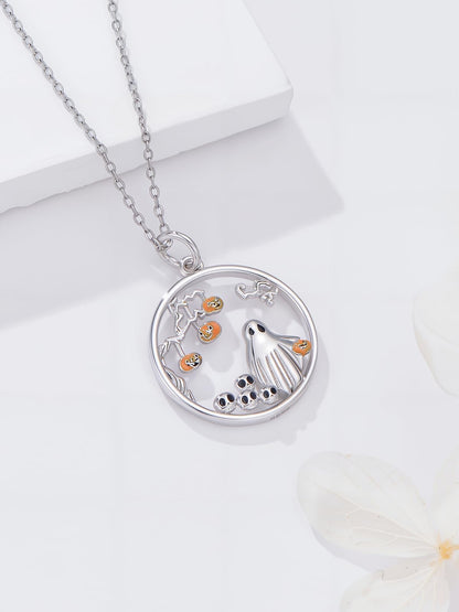Dorunmo Ghost Pumpkin Necklace 925 Sterling Silver Ghost Pendant Necklace Halloween Ghost Jewelry Gifts for Women