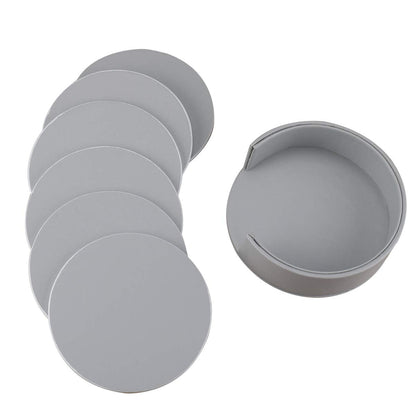6 Pieces Grey Coasters, Coasters for Drinks with a Holder Cup Mat Pad Protect Furniture from Coffee or Tea Marks(Grey, Round)