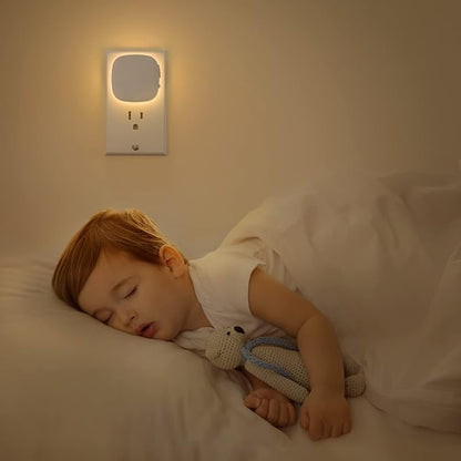 AUVON 4 X Plug-in LED Backlit Night Light with Motion & Dusk to Dawn Sensor | 2200K Soft Warm White Nightlight with 1-50lm Dimmable Brightness for Adults & Kids' Bedroom, Bathroom, Hallway