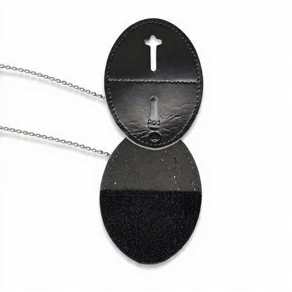 Hero's Pride Universal Oval Badge Holder, Standard Issue Leather Shield Case, Spring Clip and Neck Chain, Hook Fastener, 2-5/8" x 3-5/8" (Badge Not Included)