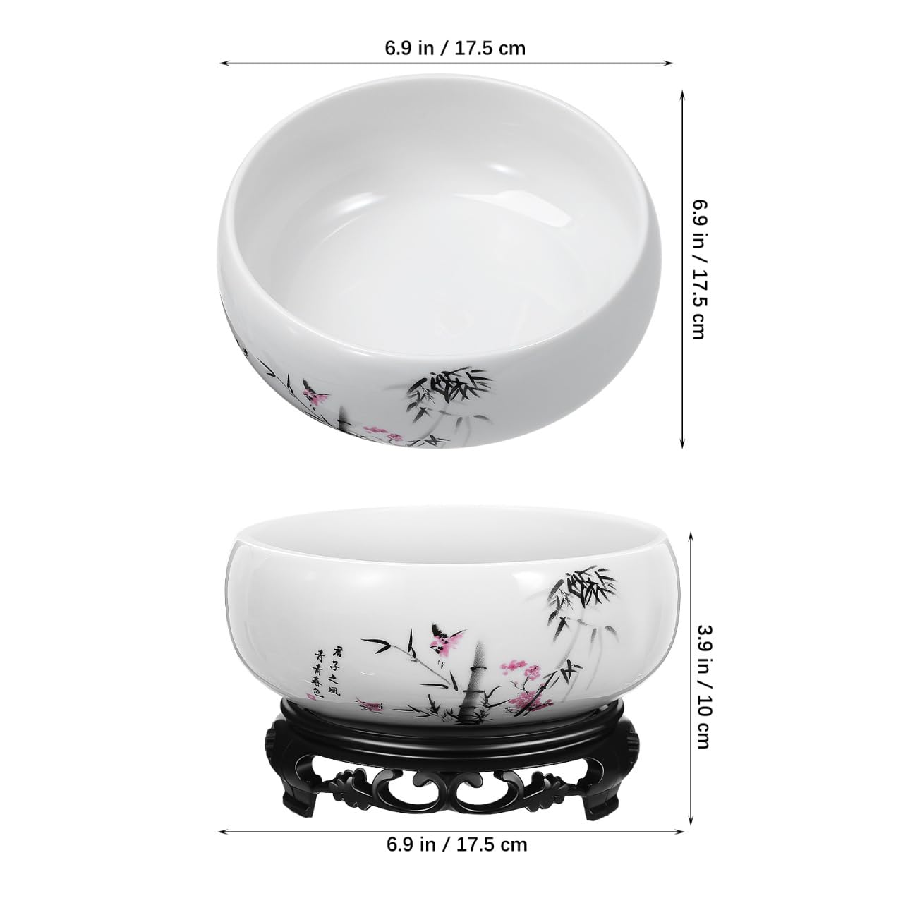 DOITOOL Lotus Bowl Planter, 6.9 Inch Water Lily Bowl Chinese Style Ceramic Lotus Planter, Bonsai Flower Water Lily Pot Hydroponic Pot with Plastic Base