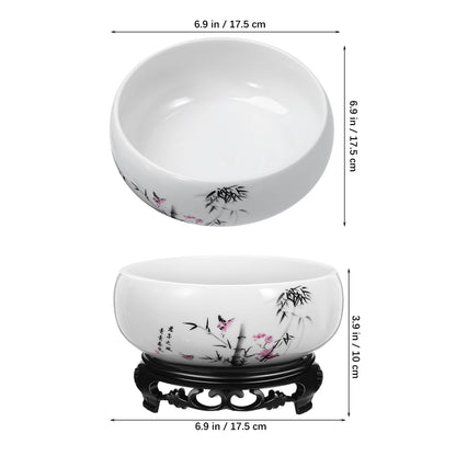 DOITOOL Lotus Bowl Planter, 6.9 Inch Water Lily Bowl Chinese Style Ceramic Lotus Planter, Bonsai Flower Water Lily Pot Hydroponic Pot with Plastic Base