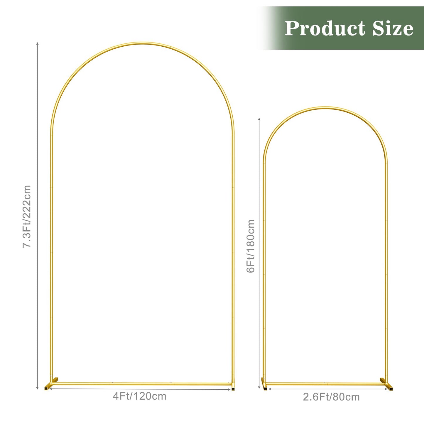 Wedding Arch Backdrop Stand Set of 2 (7.3FT/6FT), Gold Metal Arch Backdrop Stand,Balloon Arch Stand for Wedding Ceremony Baby Shower Outdoor Indoor Birthday Party Graduation Decoration,Gold