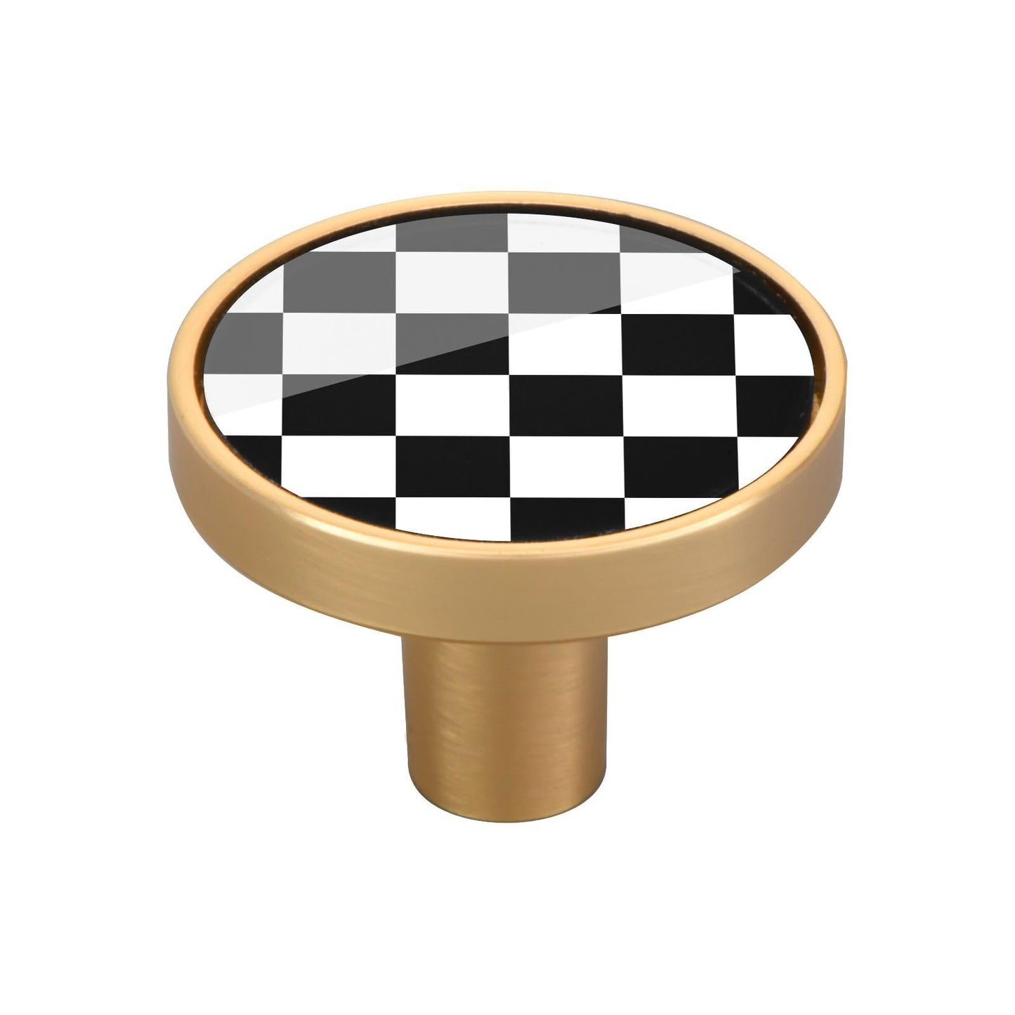 XDKDZIS Checkered Black White Grid 32mm Pull Handles for Cabinets Drawers 4 Pack Dresser Golden Metal Knobs