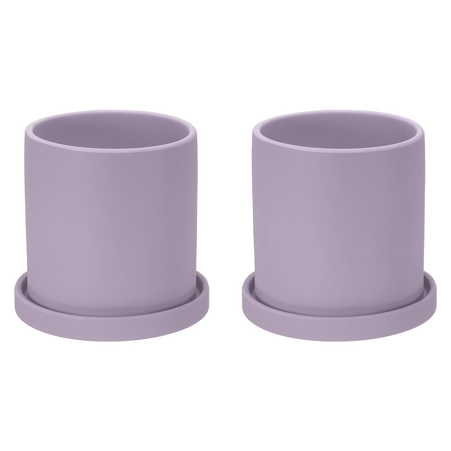 PATIKIL 4.3 Inch Ceramic Plant Pots, 2 Pack Modern Flower Planters with Drainage Holes and Tray for Decorate Home Indoor Plants Succulent Herb, Purple