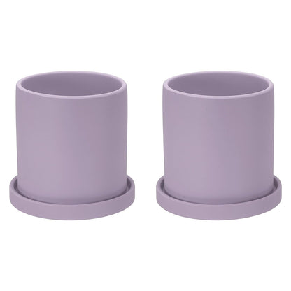 PATIKIL 4.3 Inch Ceramic Plant Pots, 2 Pack Modern Flower Planters with Drainage Holes and Tray for Decorate Home Indoor Plants Succulent Herb, Purple