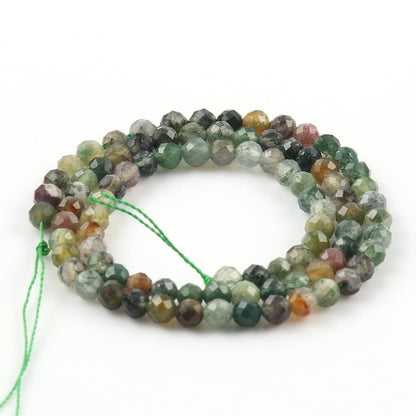 Song Xi 90pcs 4mm Natural Indian Agate Gemstone Beads Faceted Round Loose Stone Beads for Jewelry Making (1 Strand)
