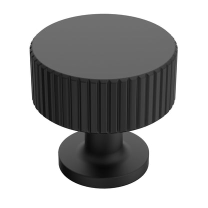 Alzassbg Matte Black Ribbed Round Cabinet Knobs 10 Pack, AL6095MB