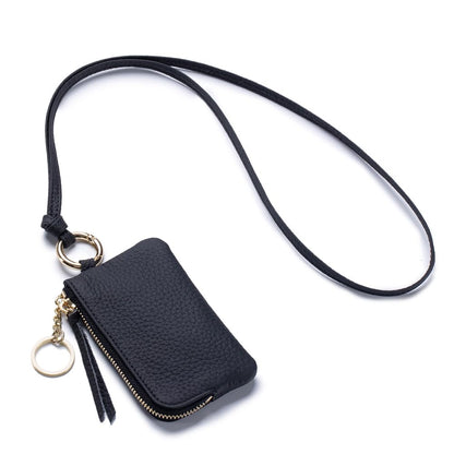LnxLtw Leather Coin Purse for Women with Keychain & Wrist Strap – Small Zipper Coin Pouch, Mini Change Wallet, Slim Travel Key Pouch with Gift Box (Black)