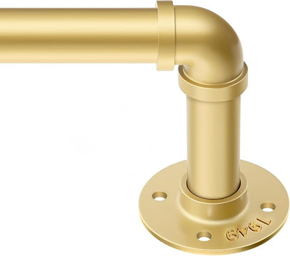 Zeerobee Curtain Rods for Windows 32 to 72, 1 Inch Industrial Wrap Around Gold Curtain Rod, Indoor/Outdoor Room Divider Adjustable Drapery Pole, 32"-72"