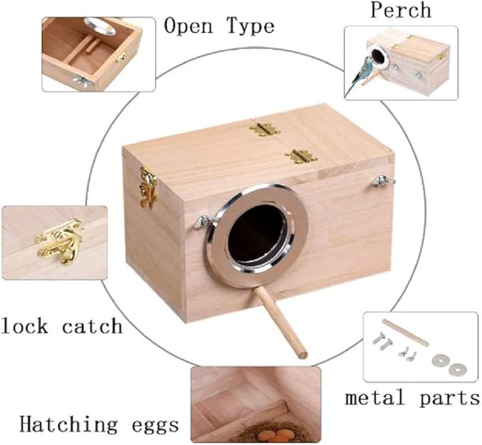 Bird Nest Breeding Box Cage Wood House for Finch Lovebirds Cockatiel Budgie Conure Parrot (S-7.8 X 4.7 X 4.7IN)
