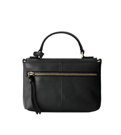 DANEAULT Mini Satchel Clutch — The Hannah - Italian Pebbled Leather Clutch - Crossbody & Shoulder Bag with Detachable Strap - RFID Protection - Compact & Elegant - Women's Handbag - Black