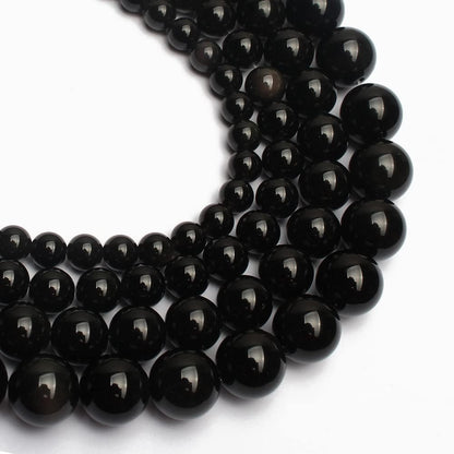 About 60pcs 6mm Natural Stone Beads Black Obsidian Beads Crystal Gemstone for Jewelry Making, DIY Bracelet Necklace