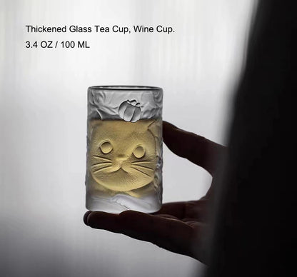 TUCHACA Cat Tea Cups (Set of 3) - 100ml Mini Glass Tumblers for Water, Juice, Tea, Espresso, Whiskey & Other Beverages - Unique Cat Cup Gift