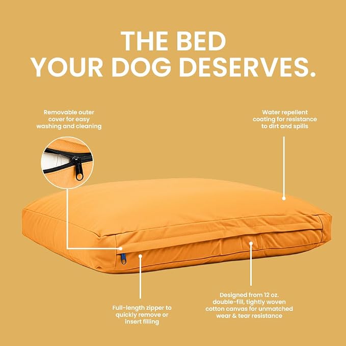 WHITEDUCK Outdoor Dog Bed Heavy-Duty 12oz Canvas, Water-Repellent Cotton, Machine Washable Removable Cover with Full-Length Zipper, Dog Bed for Large Dogs & Crate, (Tan) 35" Lx20 Wx4.3 th (M)