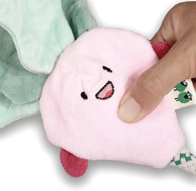Green Sheep Interactive Plush Dog Toy, No Stuffing Squeaky Toy with Recycled Cotton Rope for Medium to Large Dogs,Radish