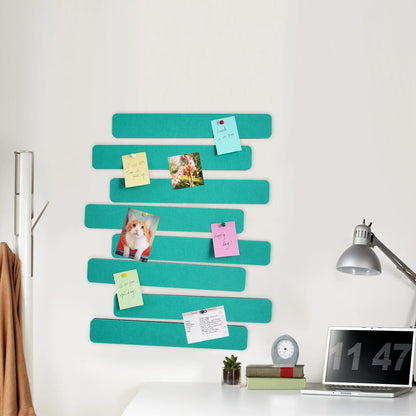Vuzvuv 8 pcs Bulletin Board Bar Strips with 50 Pushpins & 10 Wooden Clip pins，Self Adhesive Cork Board for Wall，Felt Pin Board for School，Office Decor(Turquoise)