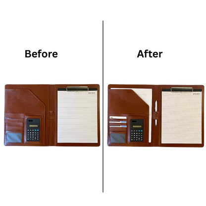Poshieca Leather Portfolio Binder for Business use, Document Organizer with Smart Storage, Calculator, Writing pad, – padfolio All in one, Professional Binder Portfolio for Women and Men