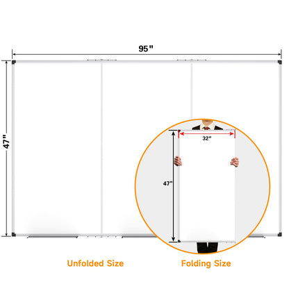 XBoard Extra Large Magnetic Whiteboard 96 x 48 Inch, Giant Foldable Dry Erase White Board with Aluminium Frame & Marker Tray 8' x 4' | Wall Mounted Tri Folding Message Presentation Board