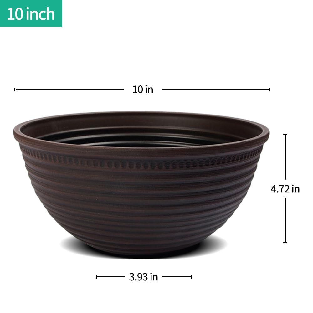 RICH ATLAS 2 Pack 10 Inch Plant Pots,Durable Decorative Flower Pots Planters with Drainage Hole for Indoor and Outdoor Plants,Flowers,Succulents, Brown