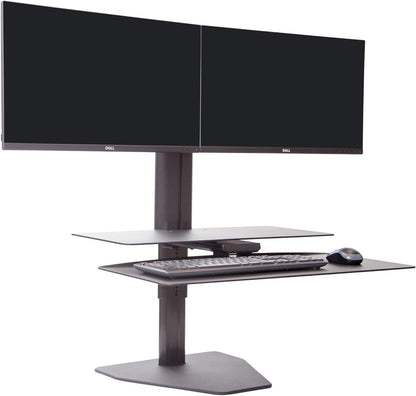 Perfect POSTURE Sit2Stand Standing Desk Converter with Dual Monitor Mount – 18” Height Adjustable Sit-Stand Workstation – Black
