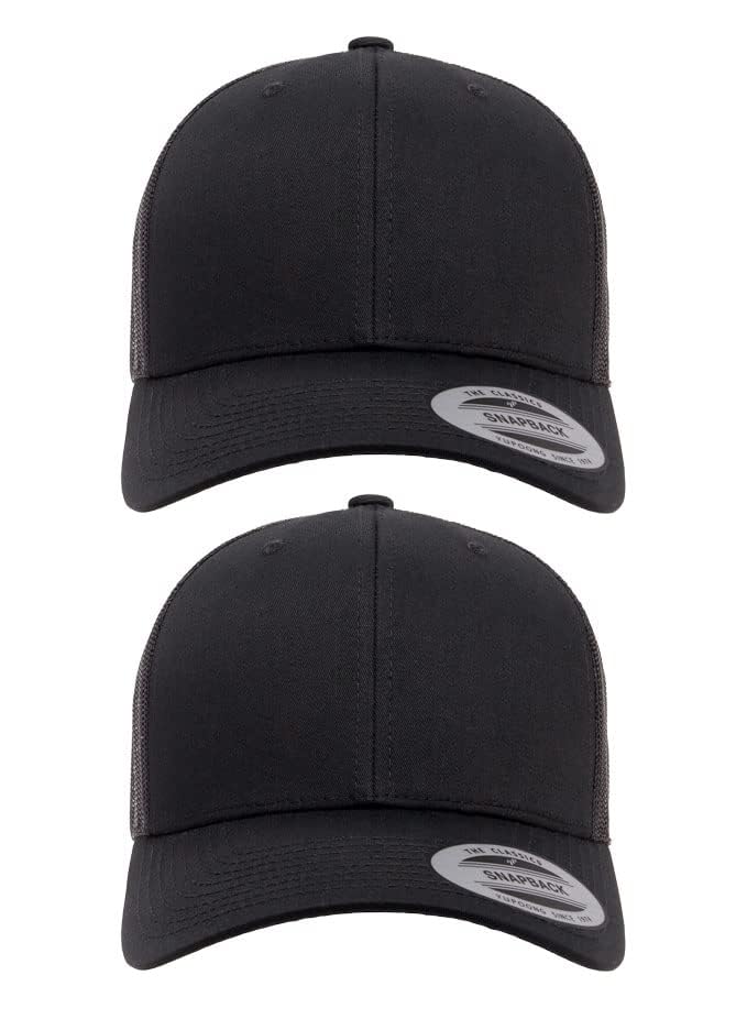 Yupoong Mens Yp Classics Retro Trucker Cap Hat, Black, One Size, 2 Pack