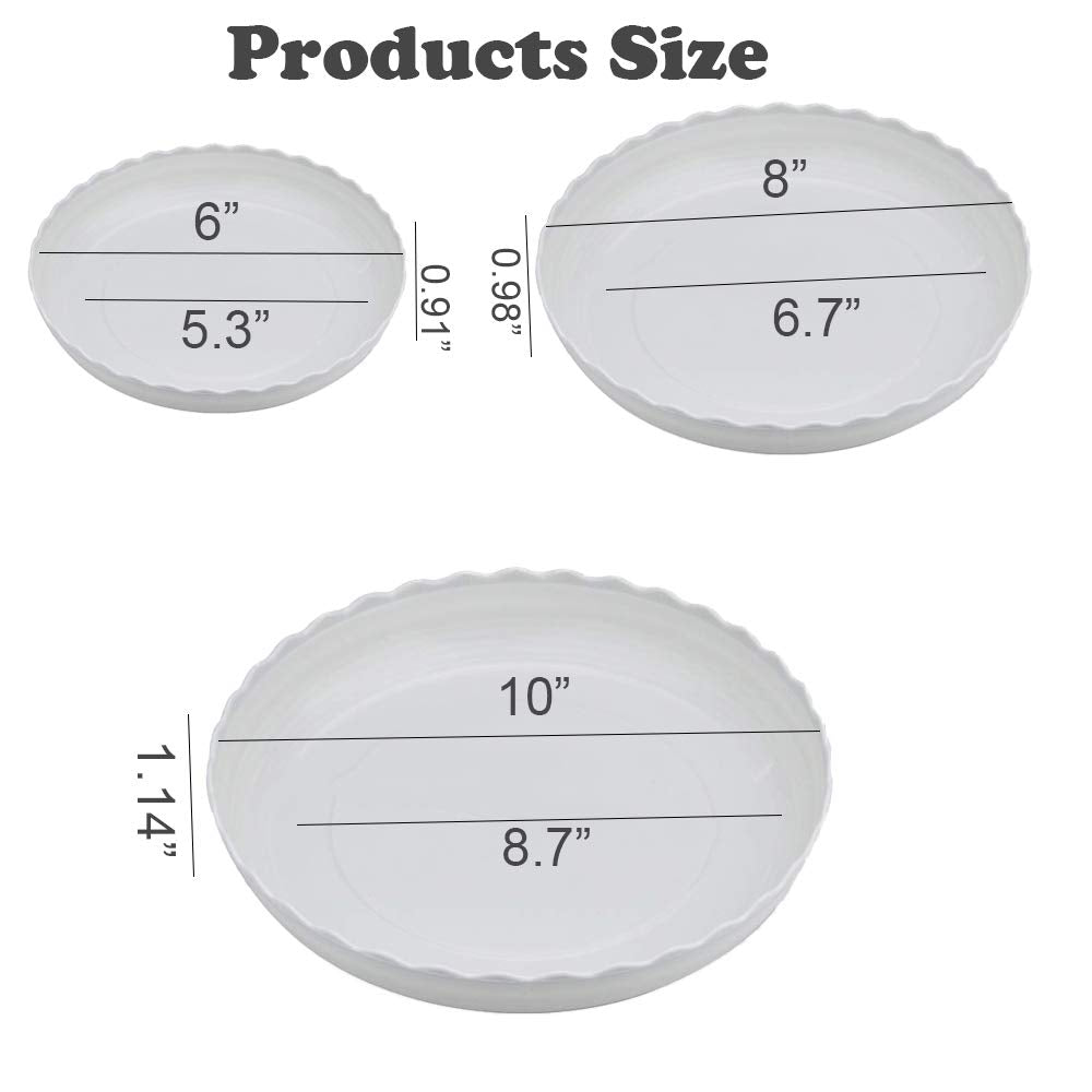 YUANAIYI 6 Packs Wave Plant Saucer - Plastic Flower Pot Drip Trays/Durable Heavy Duty White Plant Tray for Indoor and Out Door Plant(6/8/10 inch)