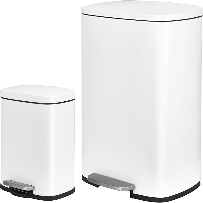 ComfyCorner 13.2+1.3 Gallon Trash Can Combo Set, Stainless Steel Garbage Bin with Pedal, Removable Inner Waste Bucket, Anti-Fingerprint, Soft-Close Locking Lid Dustbin for Kitchen, Bathroom, Office
