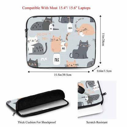 Nicokee Laptop Sleeve Bag 15.4 15.6 Inch,Modern Cats Funny Cat Grey Protective Polyester Computer Cases Laptop Cover Briefcase Bag Tablet Travel Cover