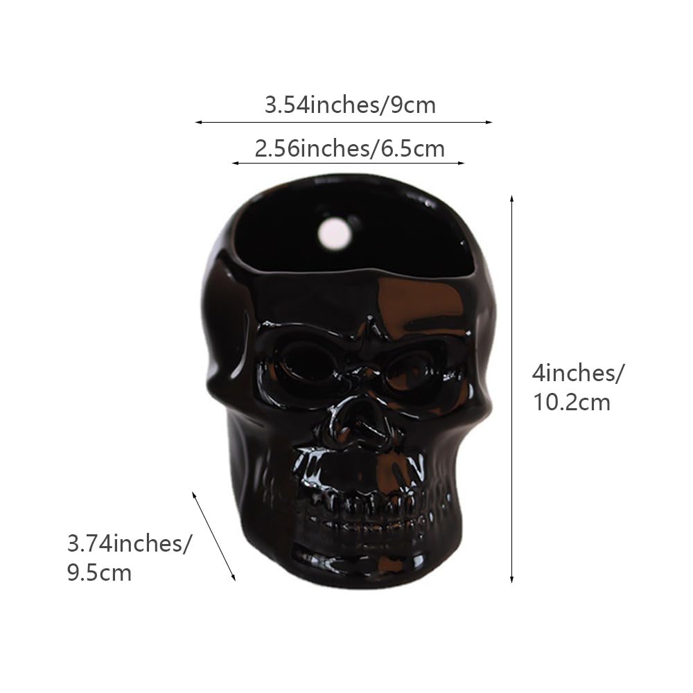 Vitbunana Skull-Shaped Toothbrush Holder, Skull Ceramic Small Storage Tube, Skull Pen Holder, Skull Succulent Flower Pot, Creative Decoration, Wall-Mounted Small Storage Tube (Black Skull)