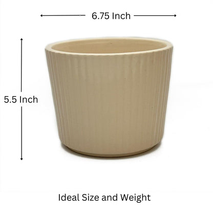 Perilla Home Single Ceramic Handmade Planter Pot for Indoor & Outdoor with Drainage Hole for Home & Office Decor Modern Flower Planter Pot (6.75x6.75 inch) (Off White) (1Pcs)