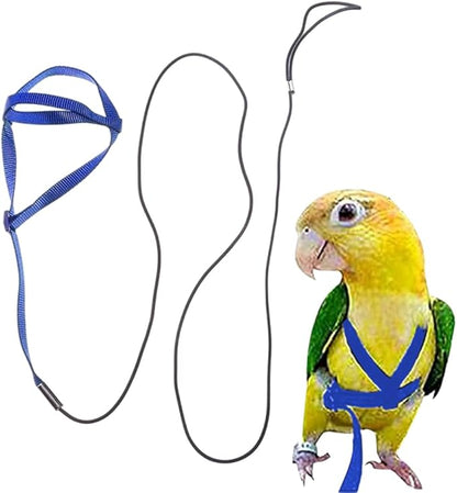 Adjustable Bird Harness and Leash,Anti-Escape Durable Nylon Parrot Harness, Flying Training Rope Parrot Leash for Small Medium Large Breed Parrots Fits Chest Under 18.5'', Blue S