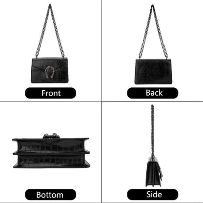 DEEPMEOW Crossbody Shoulder Chain Purse for Women - Crocodile Grain PU Leather Evening Bag Satchel Handbag（Black）