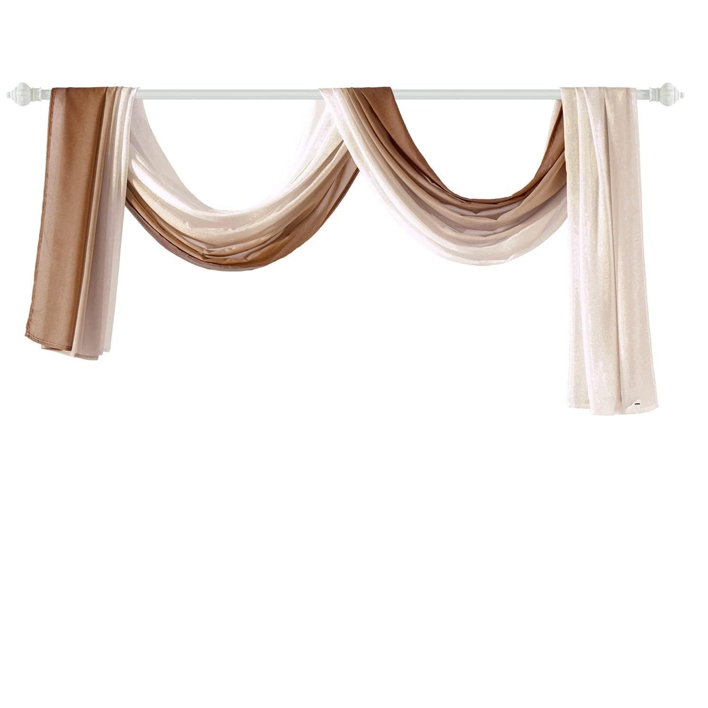 NAPEARL Ombre Window Scarf Valance, Romantic Gradient Voile Scarf Valance for Ceremony Backdrop, Wedding Arch, Kids Bedroom, Decorative Swag Curtain 144 Inches, Brown