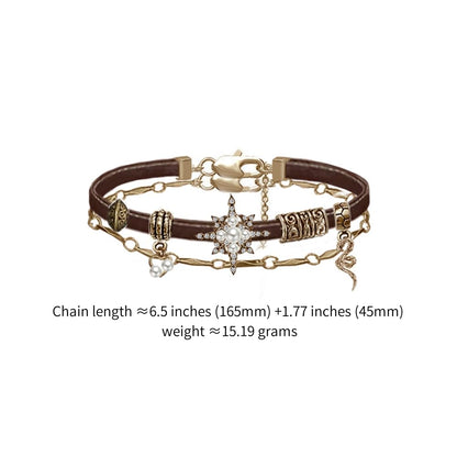 MASW Original design Retro style Fashion Boho Multi-Layer bracelet Brown leather Star Gothic bracelet for women gift M2593001