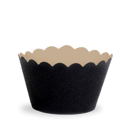 Koyal Wholesale Black Cupcake Wrappers Glitter Decorative Cupcake Liners for Weddings, and Parties, Elegant Tuxedo-Style Glitter Black Cupcake Holders for Events, Birthdays & Dessert Tables, Set of 50