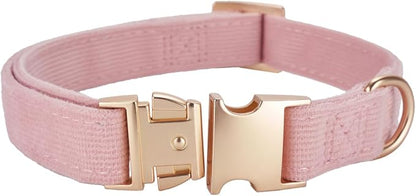 Soft Corduroy Dog Collar and Leash Set Adjustable Durable Dog Collars with Metal Buckle and Lead for Female Medium Dogs,Baby Pink