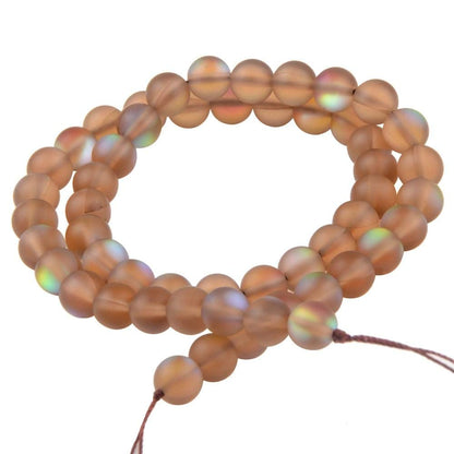 Matte Aurora Crystal Glass Beads Gemstone 10MM Brown Frosted Glitter Shining Mermaid Round Loose Beads Frosted Moonstone for Jewelry Making