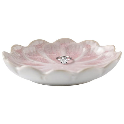 Koyzsen Lotus Ceramic Jewelry Tray, Small Trinket Jewelry Ring Holder Organizing Dish, for Parents Daughter Friends Sister, Birthday Gifts for Women, Retro Blue & Pink