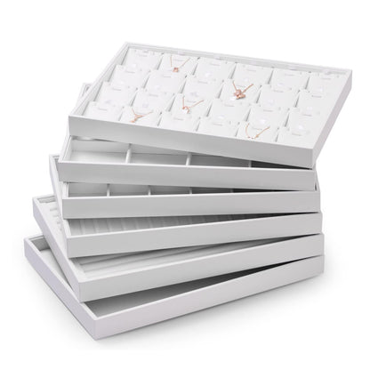 Oirlv Premium White Leather Stackable Jewelry Tray Flat Jewelry Organizer Tray for Jewelry Accessory Trade showcase