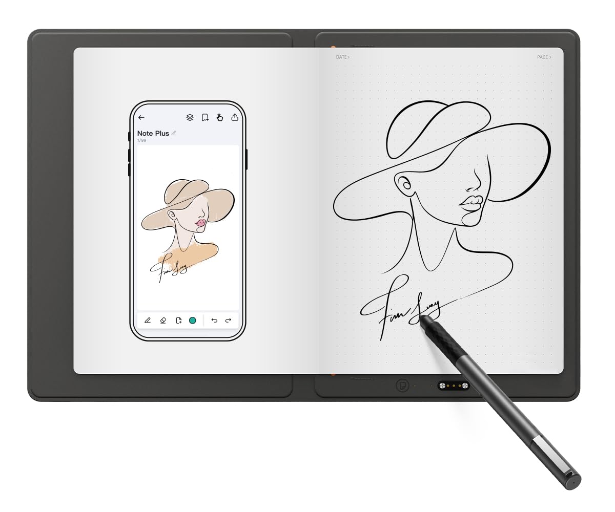 XPPen Note Plus Digital Notebook with Pen Syncs to Phone, Bluetooth Writing Tablet for Students, Wireless Smart Notebook for Sketching, Note-Taking, Digital Art & Meeting, Drawing Tablet