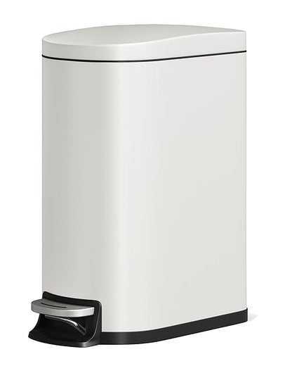 Garvee 13 gal / 50 L Metal Kitchen Trash Can with Lid, Slim Rustproof Garbage Can, Large Step-on Trash Bin with Inner Bucket, Rear Handle, Soft Close Lid, White