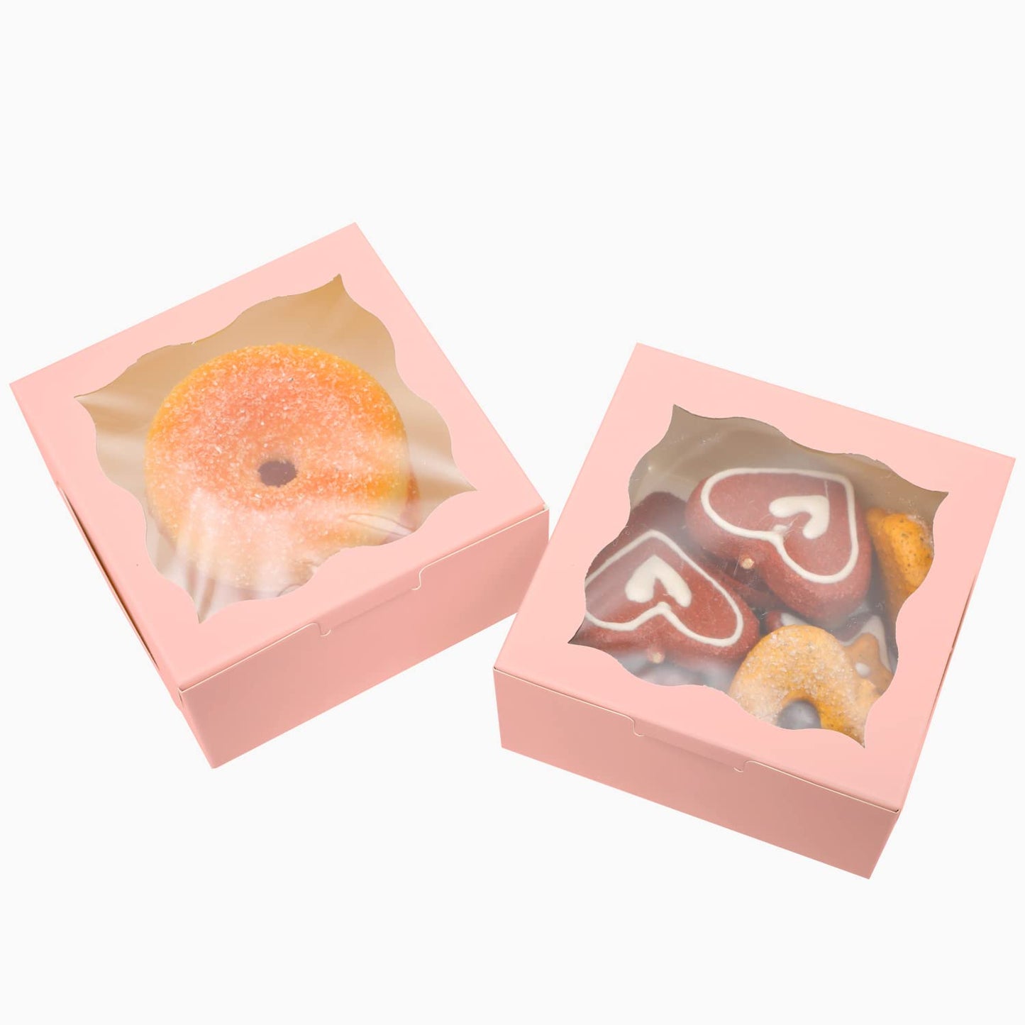 Bakepacker Pink Bakery Boxes with Window 4x4x2.5 inches Small Size Pastry Boxes Mini Cookie Boxes for Bakerys Thick & Sturdy （100 Packs）