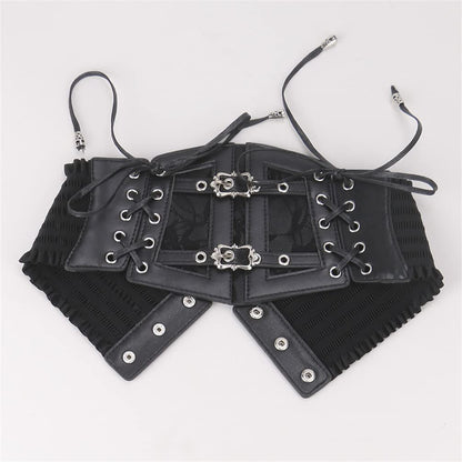 Sup-Coente Goth Black Wide Waist Belt Women Leather Elastic Stretch Corset Belt Gothic Punk Victorian Pirate Alt Emo Fashion