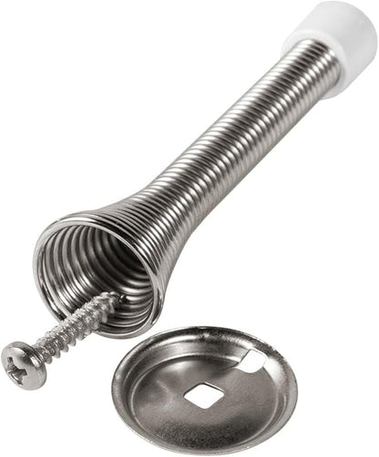 KISEER 12 Pack Spring Door Stops 3 1/4 Inch Flexible Heavy Duty Spring Door Stopper with RustProof Screw Rubber Bumper Tips (Satin Nickel)