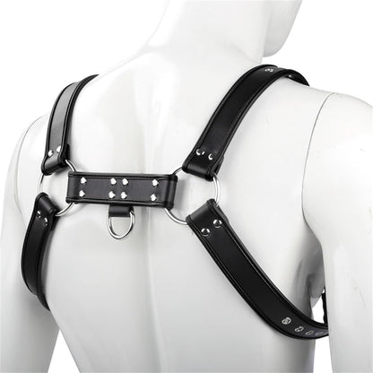 Men's Adjustable PU Leather Chest Harness, Gothic Punk Body Harness with Metal Buckles for Rave Festival Clubwear Cosplay Black