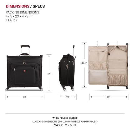 SwissGear 7895 Premium Garment Bag with Spinner Wheels, Amazon Exclusive, Bonus Hanging Feature, 24-Inch Luggage - Black