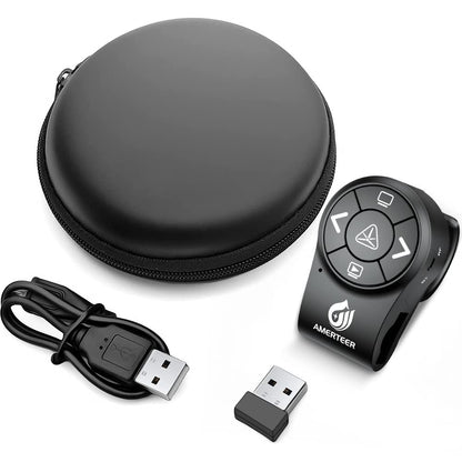AMERTEER Wireless Presentation clicker for PowerPoint Presentations, RF 2.4GHz Finger Ring Remote, PPT Slides Clicker Pen Rechargeable