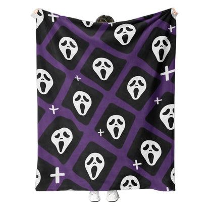 YWZDS Spooky Face Throw Blanket, Purple and Black, Halloween Ghost Blankets Fuzzy Gifts for Sofa Couch Bedroom (30 x 40 inch)